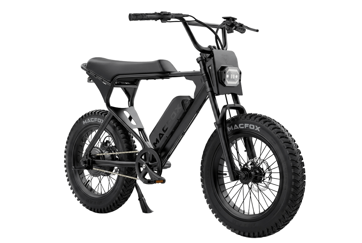 Macfox X1S moto-style commuter electric bike, side view | Strictly E-Bikes