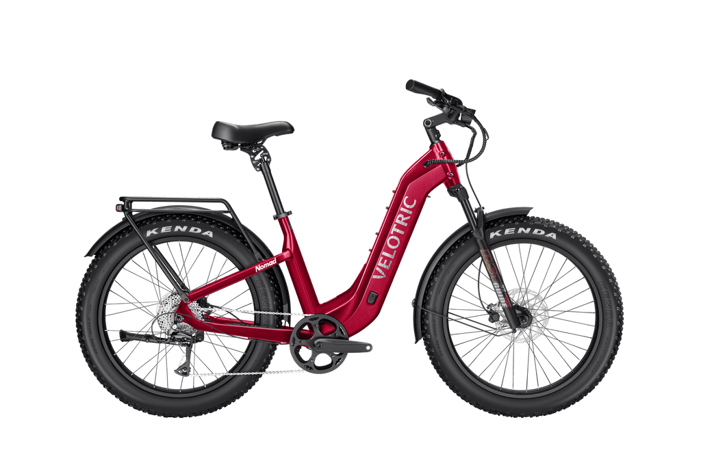 Velotric Nomad 2 Fat Tire Step-Thru Electric Bike in Cranberry | Strictly E-Bikes