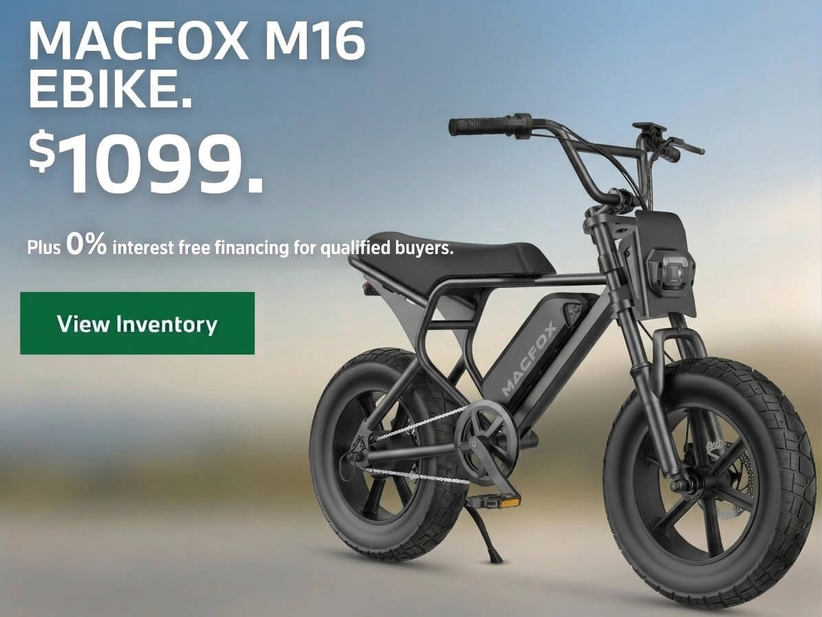 Macfox M16 e-bike, $1099 plus 0% financing for qualified buyers